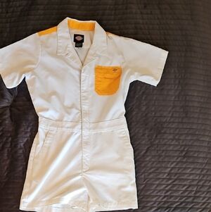 Dickies White and Orange Short Sleeve Jumpsuit